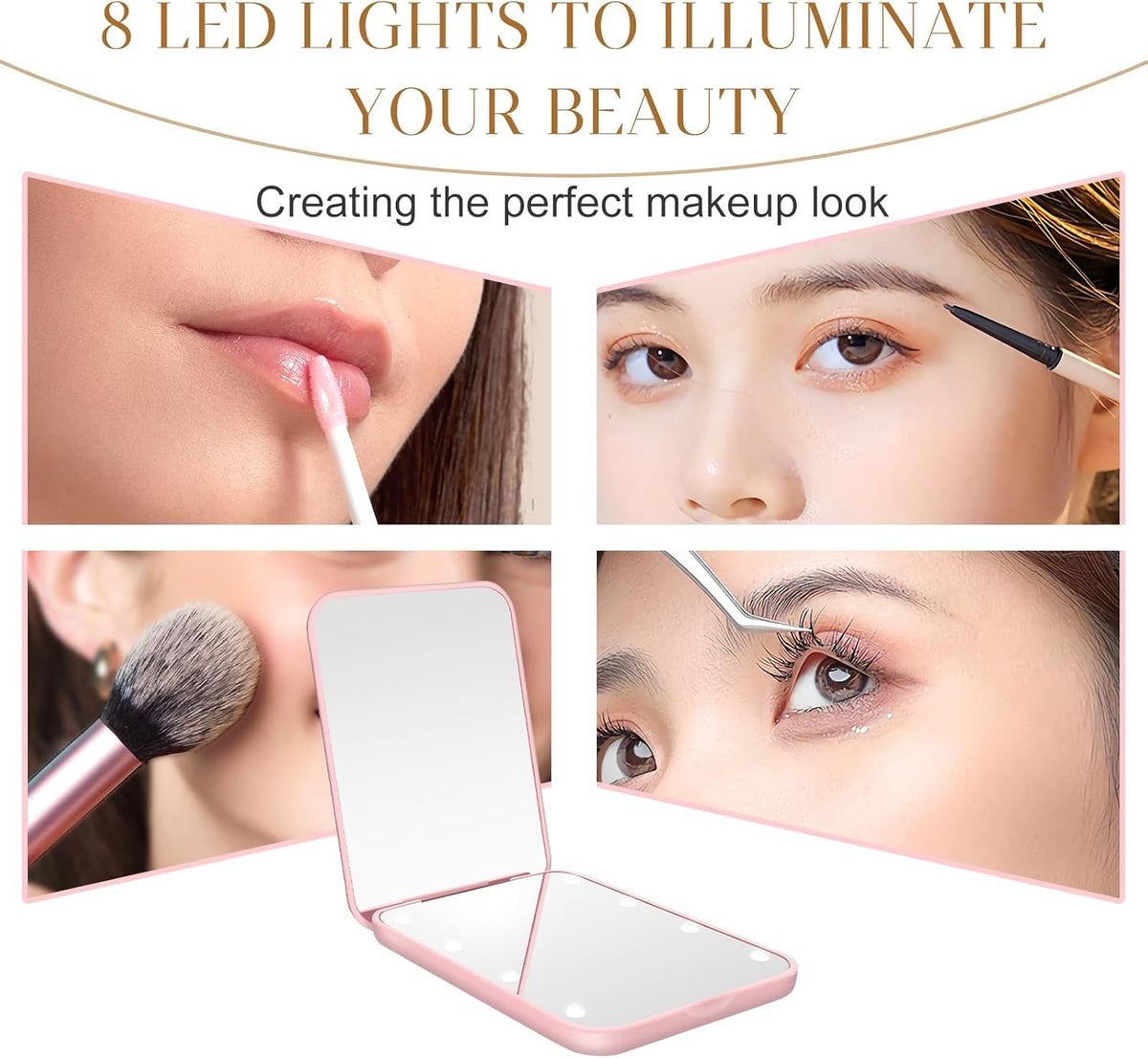 Compact Mirror, 1X/3X Magnification LED Pocket Mirror with Nternal BIattery, Mini Mirror for Purse