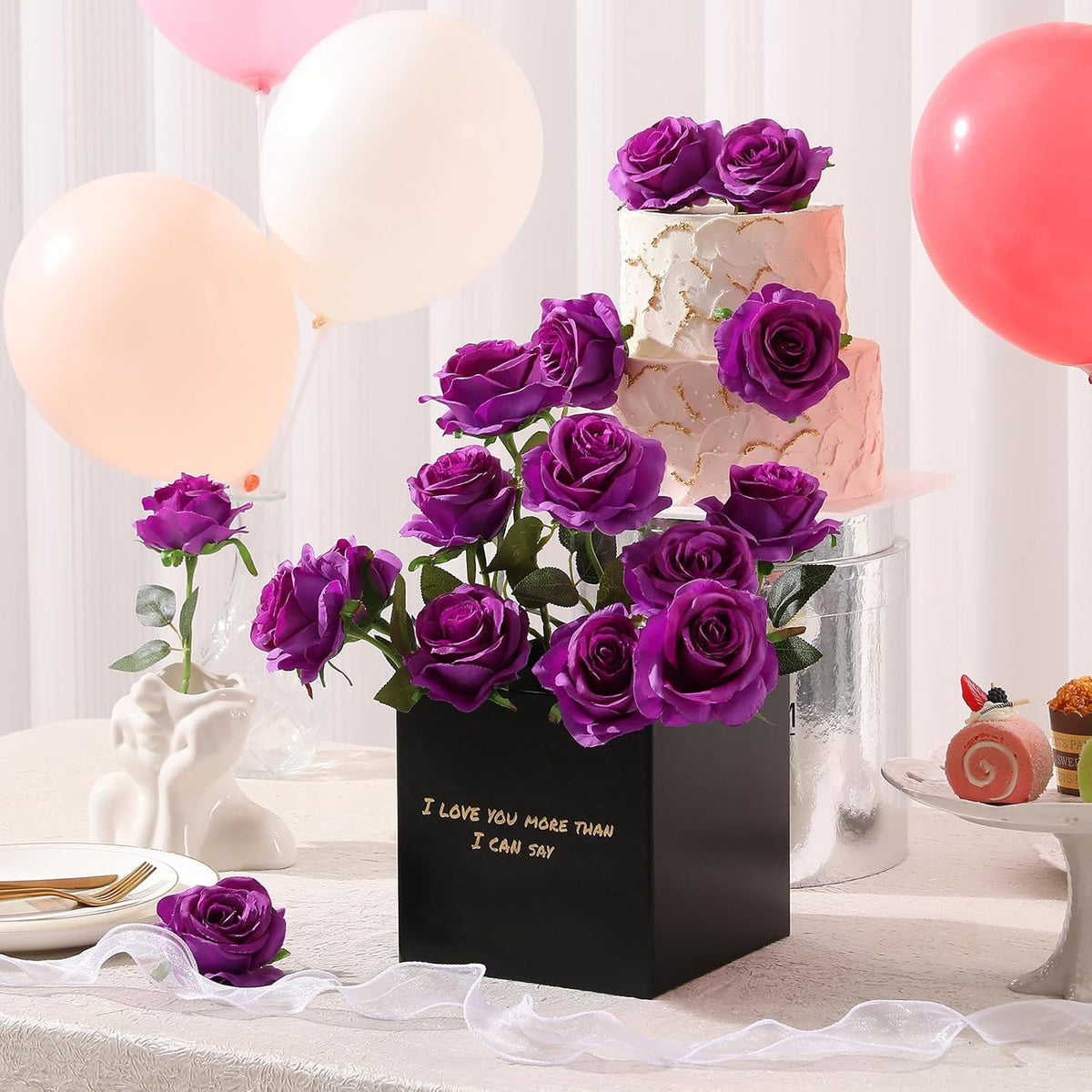 Tifuly Purple Roses Artificial Flowers - 12 pcs Realistic Single Long Stem Fake Silk Roses Bouquet