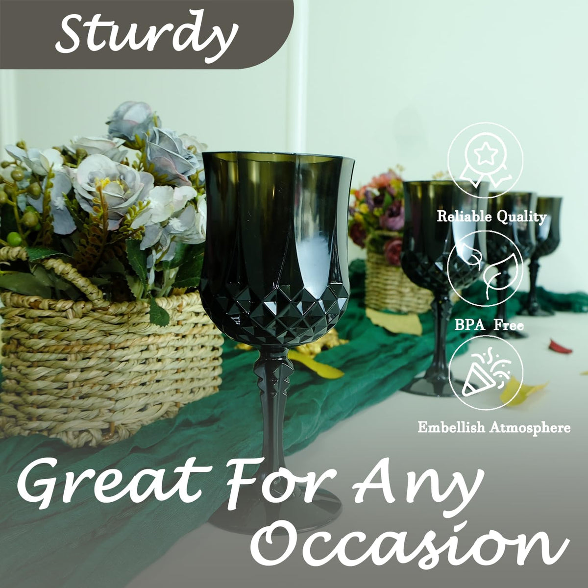 Plastic Wine Glasses，Plastic Goblets Vintage Style Cordial Drinking Glasses for Wedding Reception