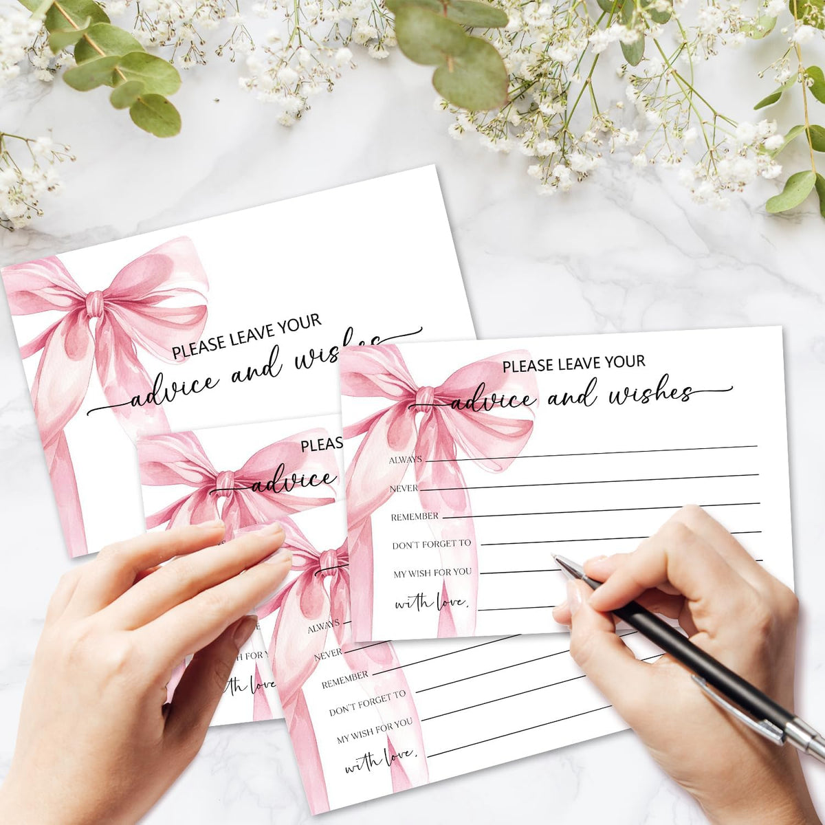 Pink Bow Advice and Wishes Card, Advice Cards for The Bride and Groom, Bridal Shower,Wedding or