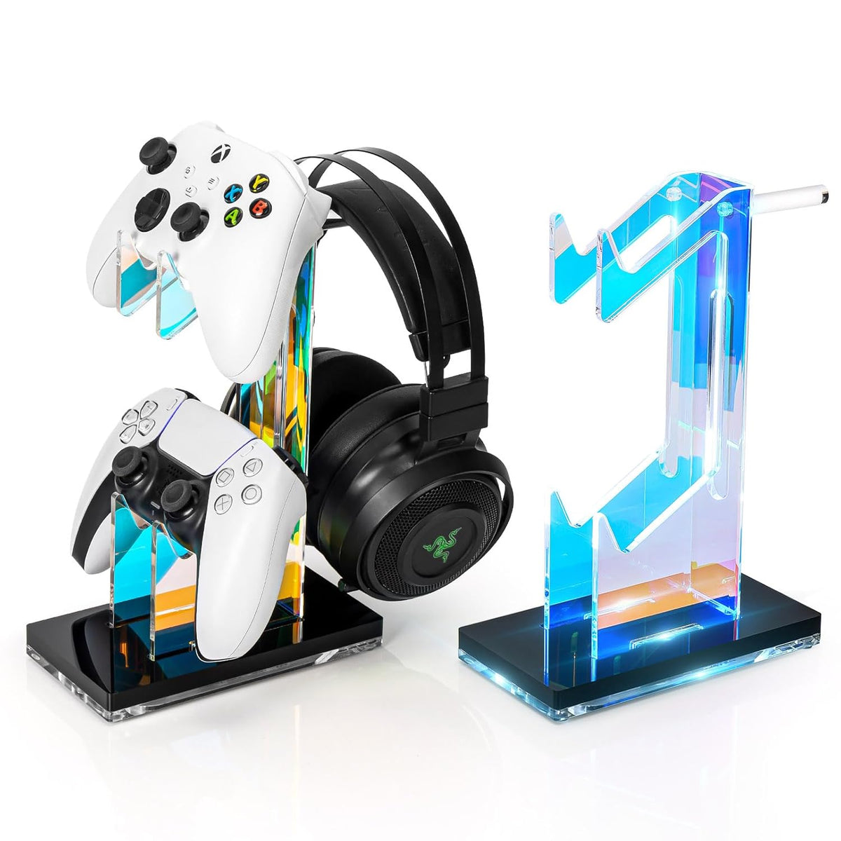 OAPRIRE Headset and Controller Stand with Lights, 2 Tier Acrylic Game Controller Holder, Controller