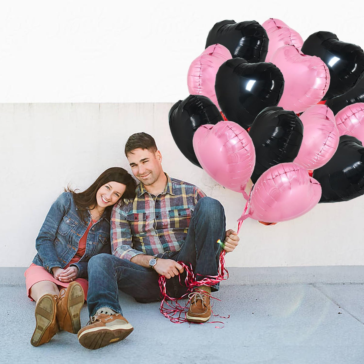 TONIFUL 30Pcs 18 Inch Pink Black Heart Balloons Valentine’s Day Heart Shape Foil Mylar Balloons