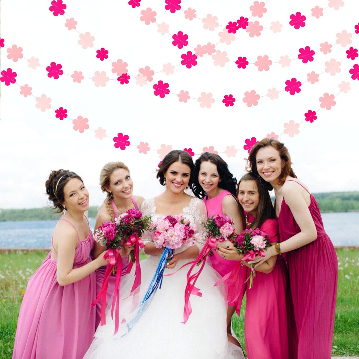 Pink Party-Decorations Streamers-Garland - 52ft Flower Hanging Paper Banner, Birthday Baby Bridal