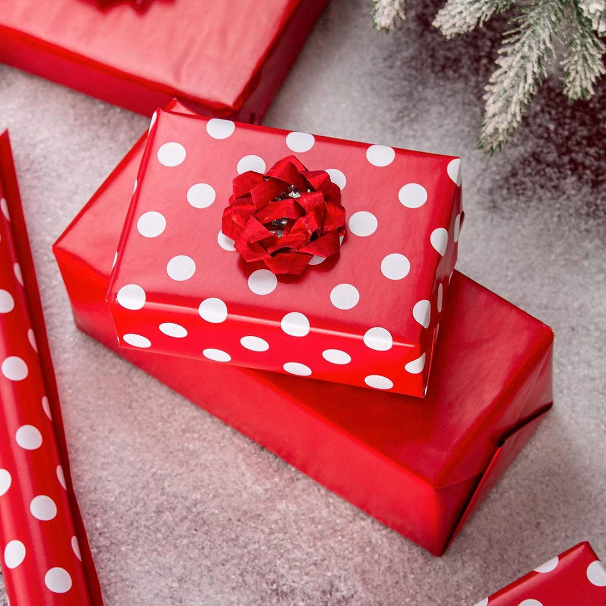 Burymento Red and White Dots Wrapping Paper, Reversible Pink Gift Wrap for Birthday, Valentines