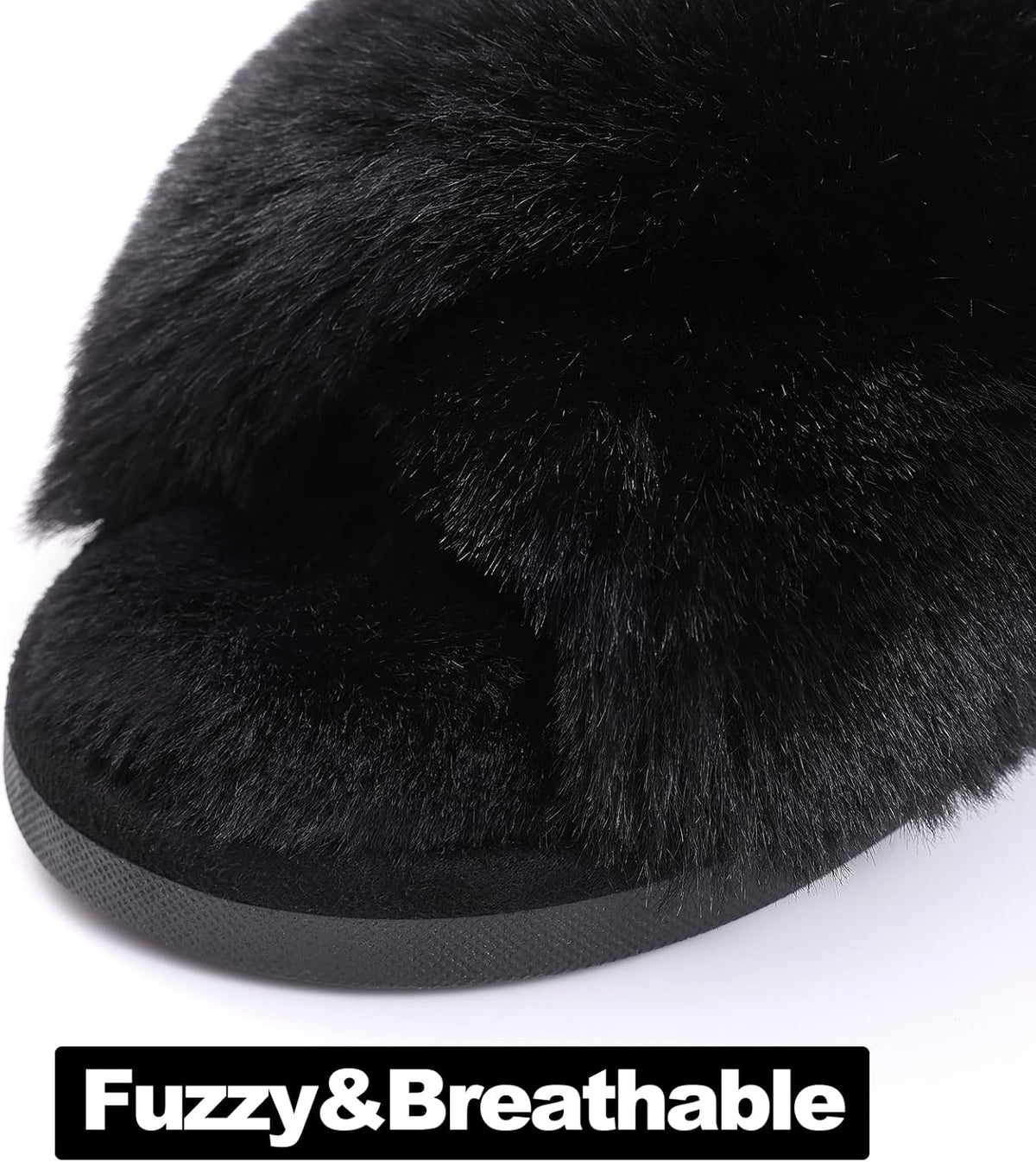 Evshine Women's Fuzzy Slippers Cross Band Memory Foam House Slippers Open Toe