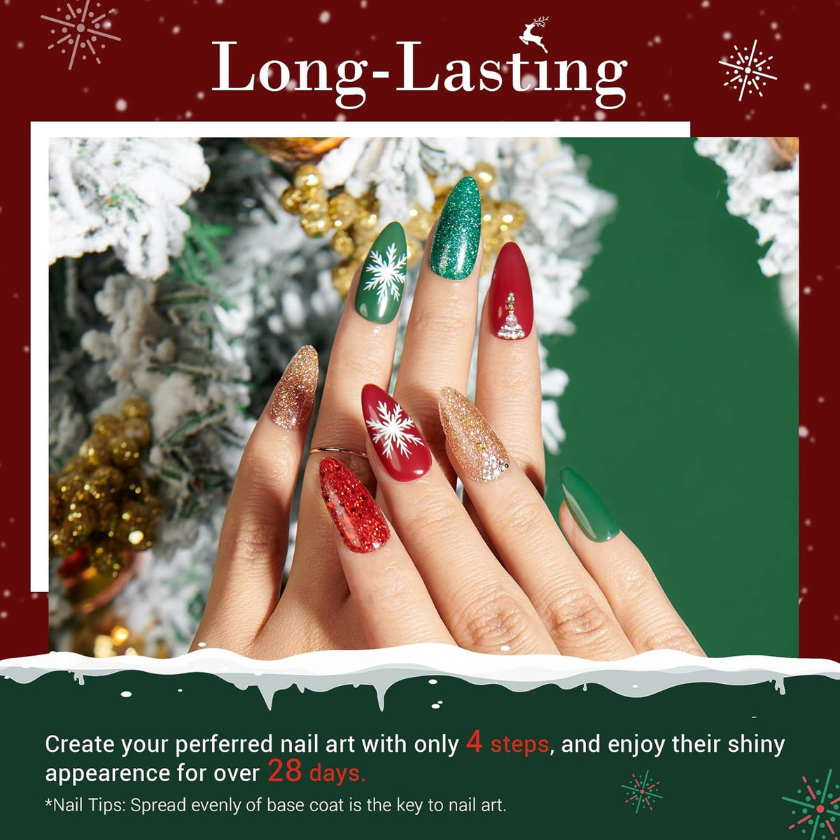 AZUREBEAUTY 31 PCS Dip Powder Nail Starter Kit Christmas, Red Green Gold Grey Acrylic Dipping