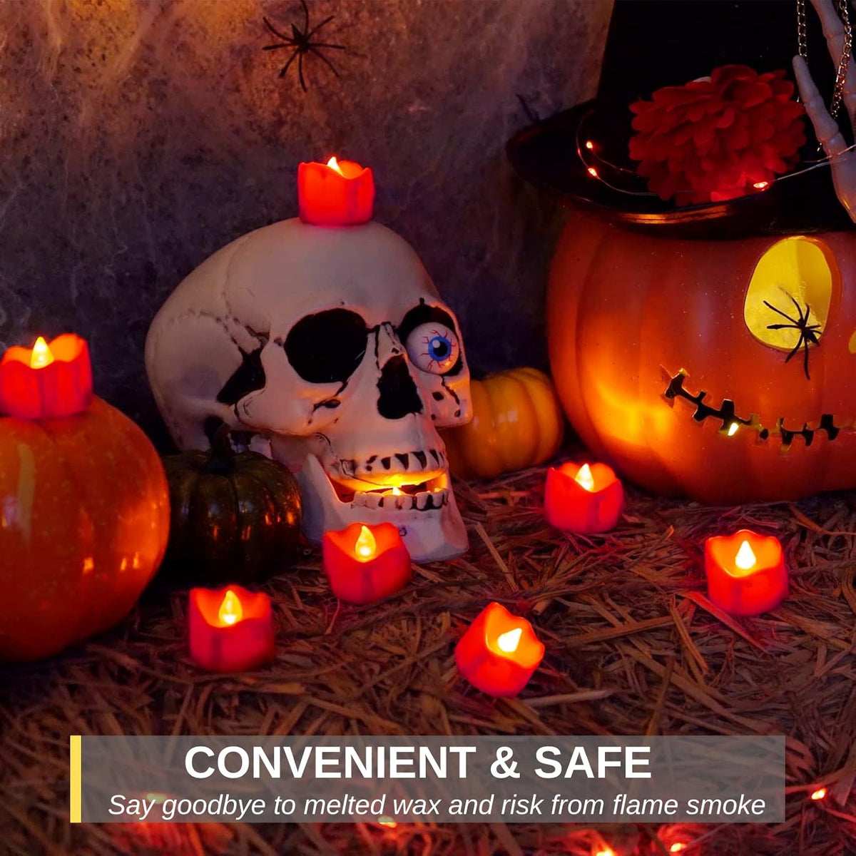 Homemory 24-Pack Halloween Red Dripping Flameless Tea Lights, Battery Operated Flickering LED