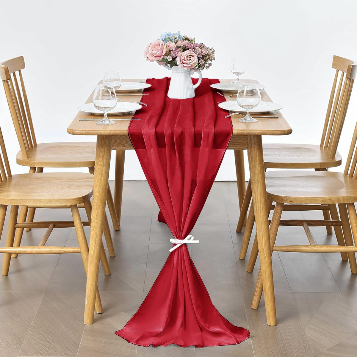 5 Pack 10Ft Red Chiffon Table Runner Sheer 29x120 Inch for Romantic Wedding Decor Bridal & Baby
