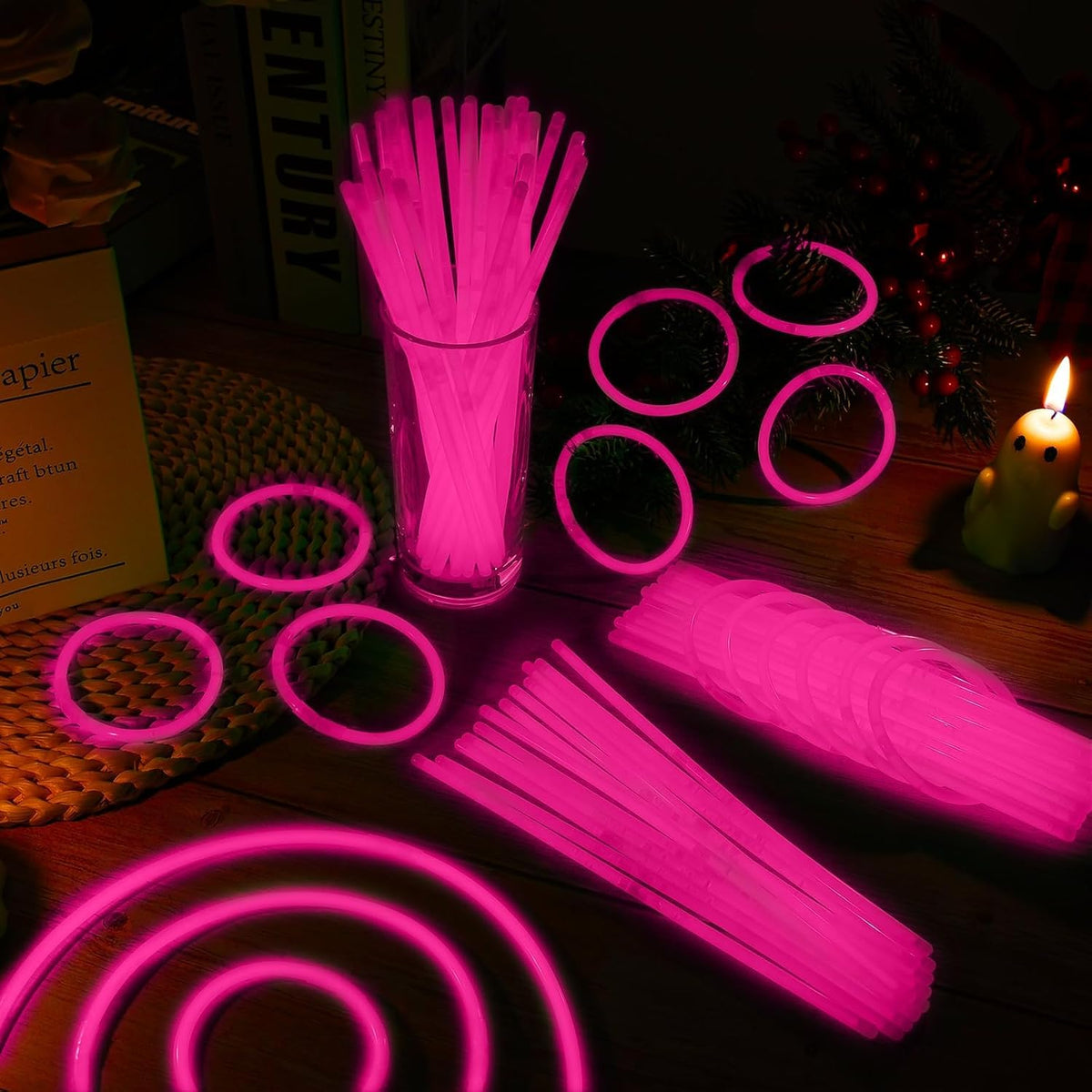 60 Pack 8” Pink Glow Sticks Bulk with 60 Connectors Neon Glow In The Dark Party favors Supplies for