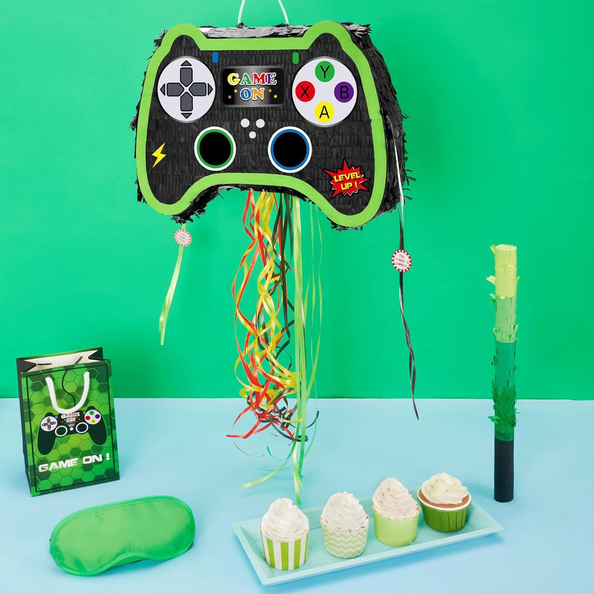 WERNNSAI Foldable Video Game Piñata - Pull String Gaming Birthday Party Supplies Extendable Piñata