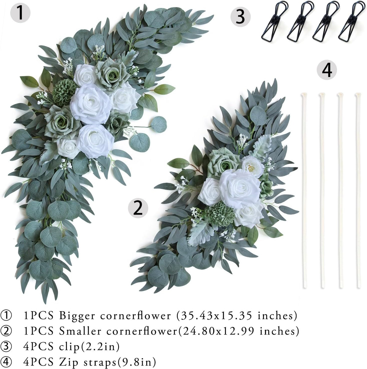 ponatia Wedding Arch Flowers (Pack of 2), Artificial Sage Green Wedding Flowers for Wedding Welcome