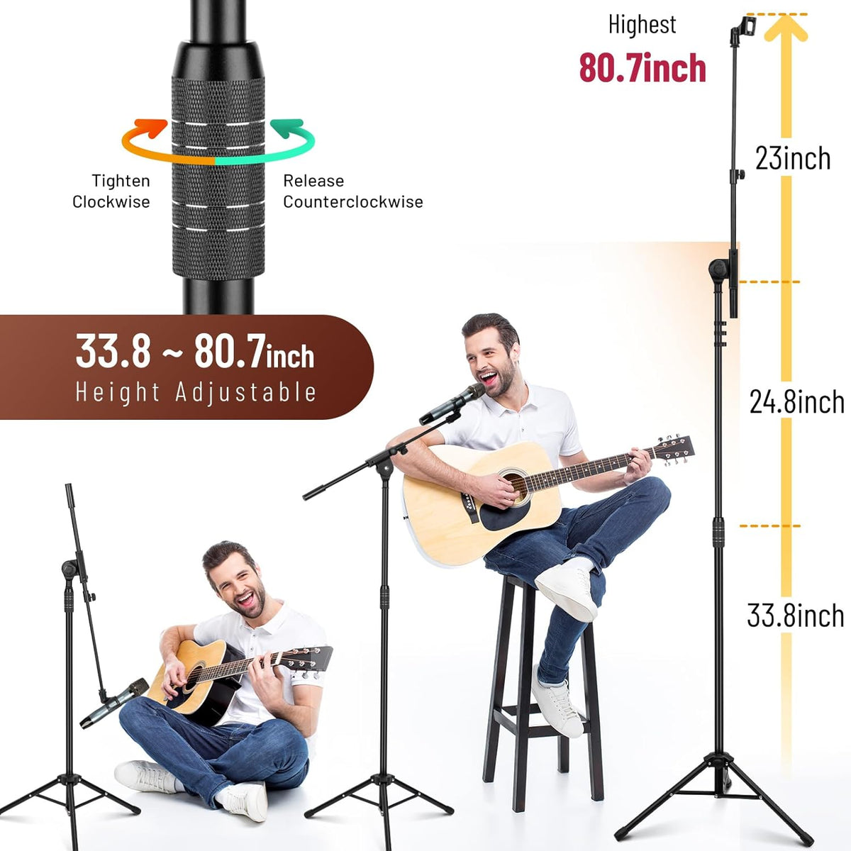 CAHAYA Dual-use Tripod Microphone Stand Boom Arm Floor Mic Stand Portable with Carrying Bag and 2