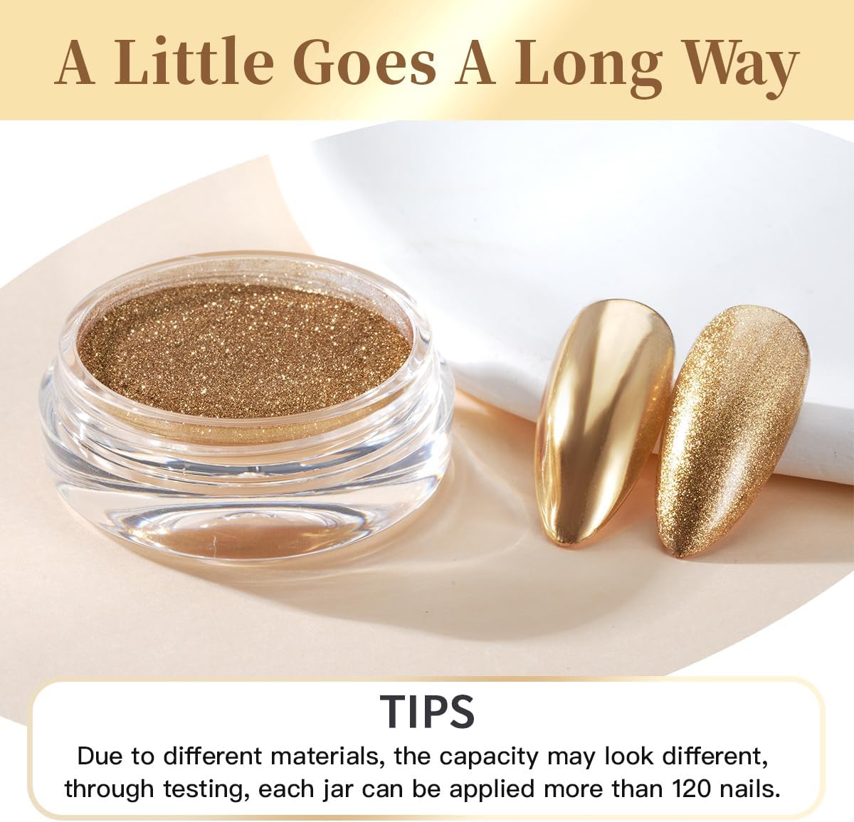 Pretty Diva Chrome Nail Powder - Champagne Gold Mirror Effect Nail Chrome Powders, Highlight