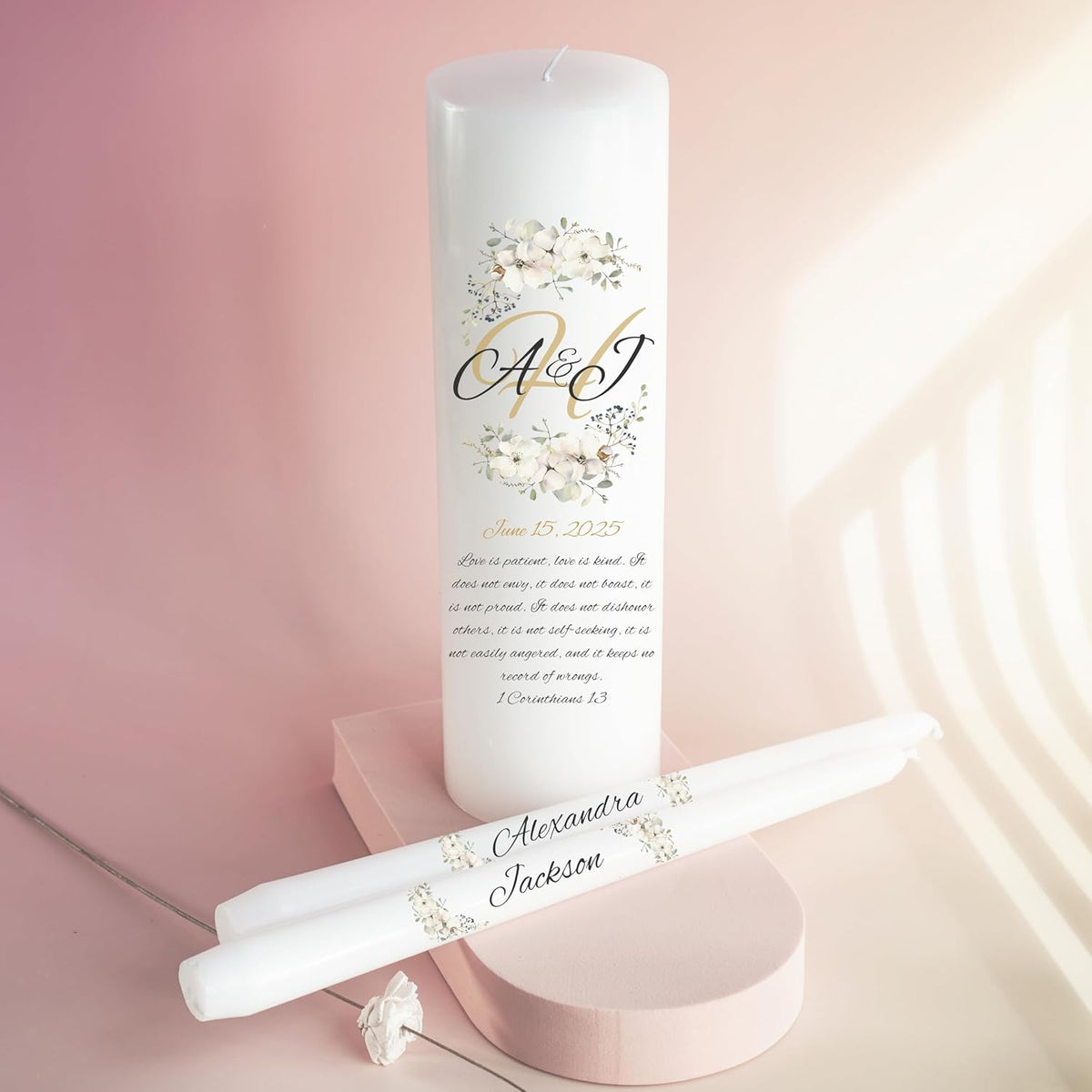 Unity Candles for Wedding, Modern Unity Set, Custom and Personalized Pillar and Taper Candles with