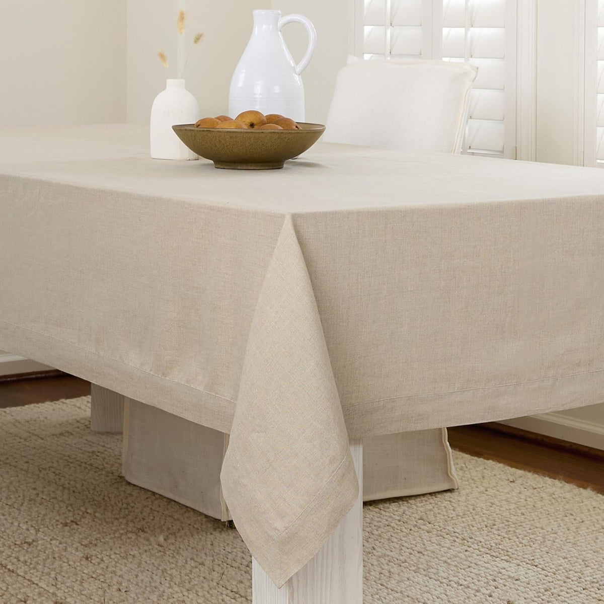 Solino Home Natural Linen Tablecloth 60 x 60 Inch - 100% Pure Linen Table Cloth - Fete, Machine