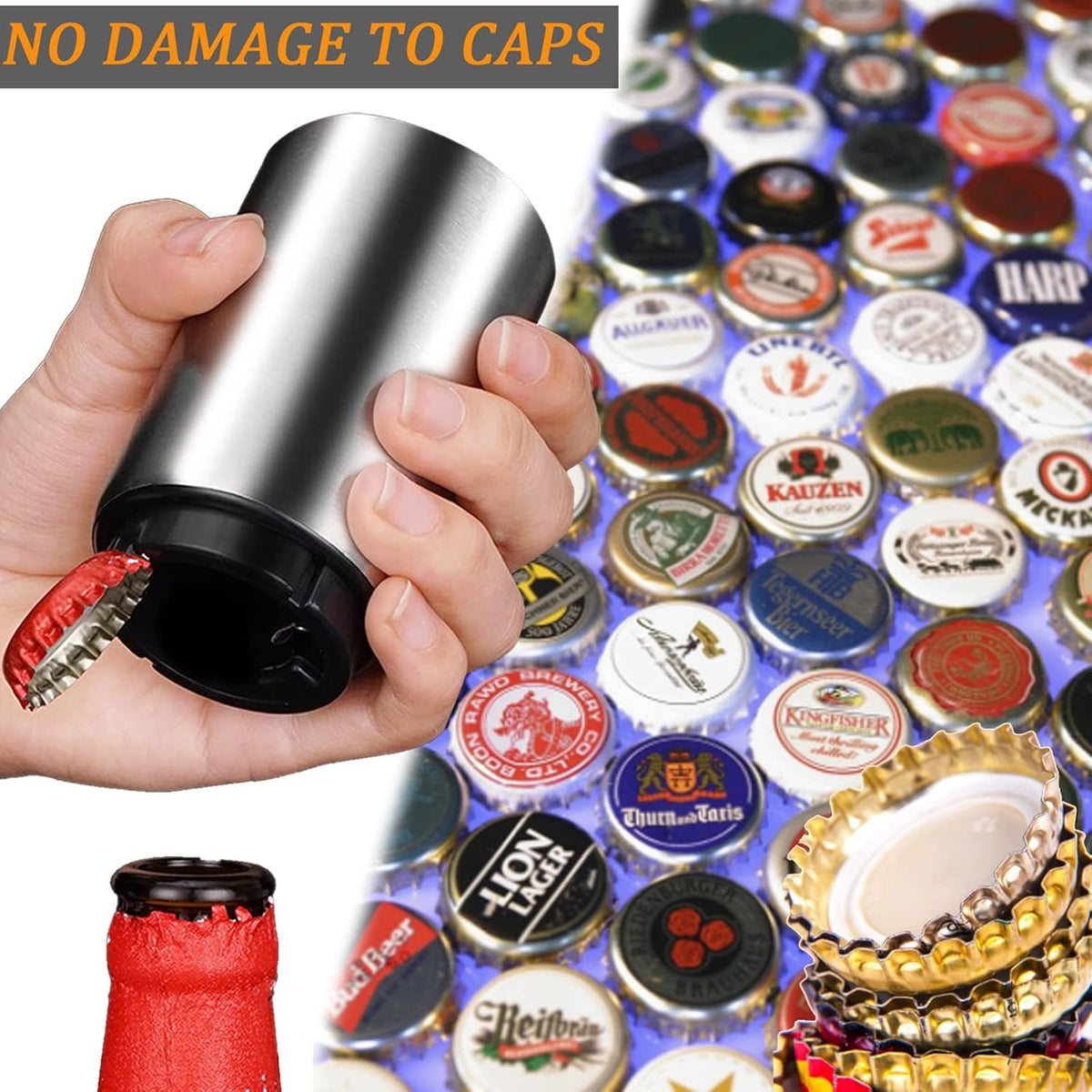 2PCS Pop-the-Top Beer Bottle Opener, Metal Automatic Magnetic Glass Bottle Cap Openers, Wine