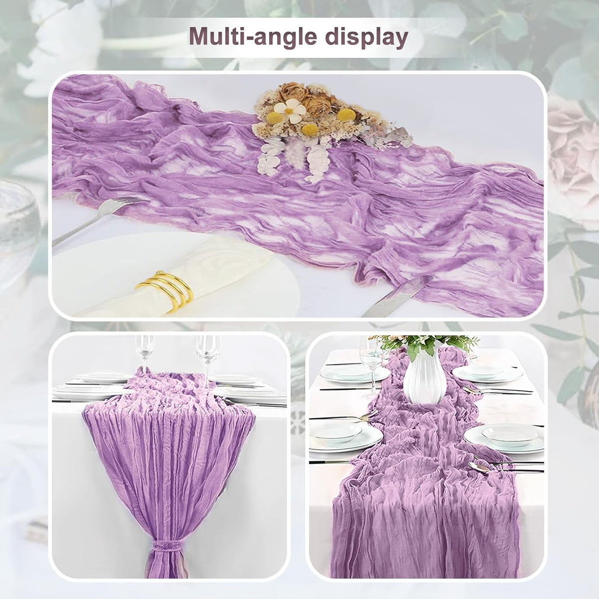 6 Pack Lilac Cheesecloth Table Runner 35x120 Inch 10Ft Rustic Gauze Cheese Cloth Table Runner Sheer