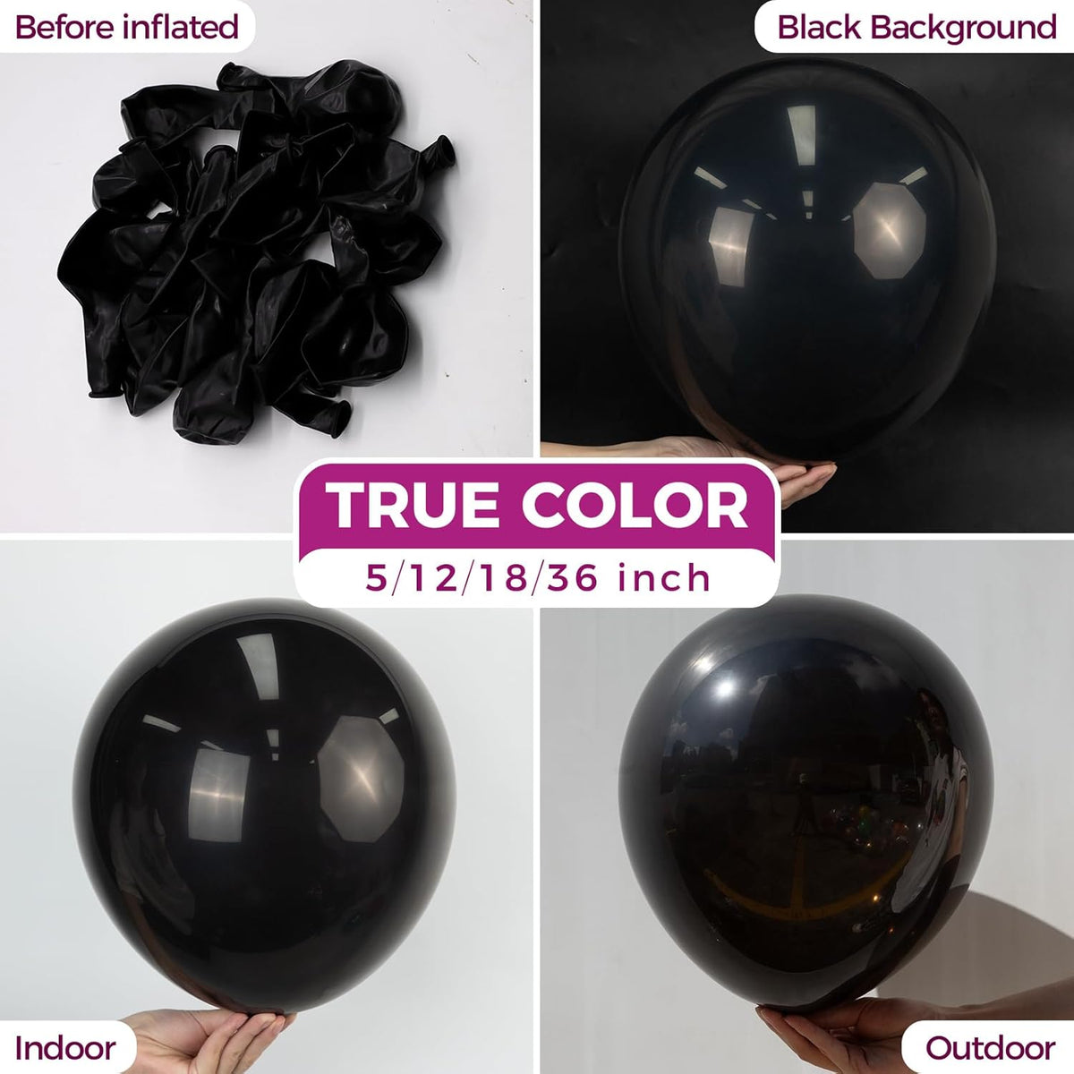 Bezente Black Giant Balloons 36 Inch - 8 Pack Jumbo Large Round Latex Balloon for Photo Shoot