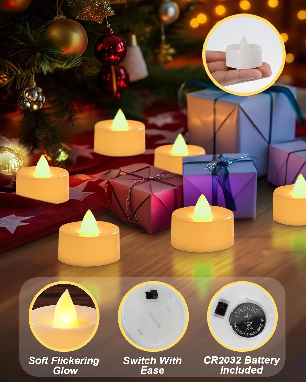 BEICHI Flameless Candles, 100Pack Battery Operated Candle, LED Tea Lights Candle Battery Operated