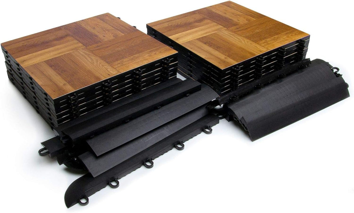 Big Floors 4X4DKOAKFLOOR Interlocking Lightweight Plastic Modular Dance Floor Kit (4' x 4'), Dark