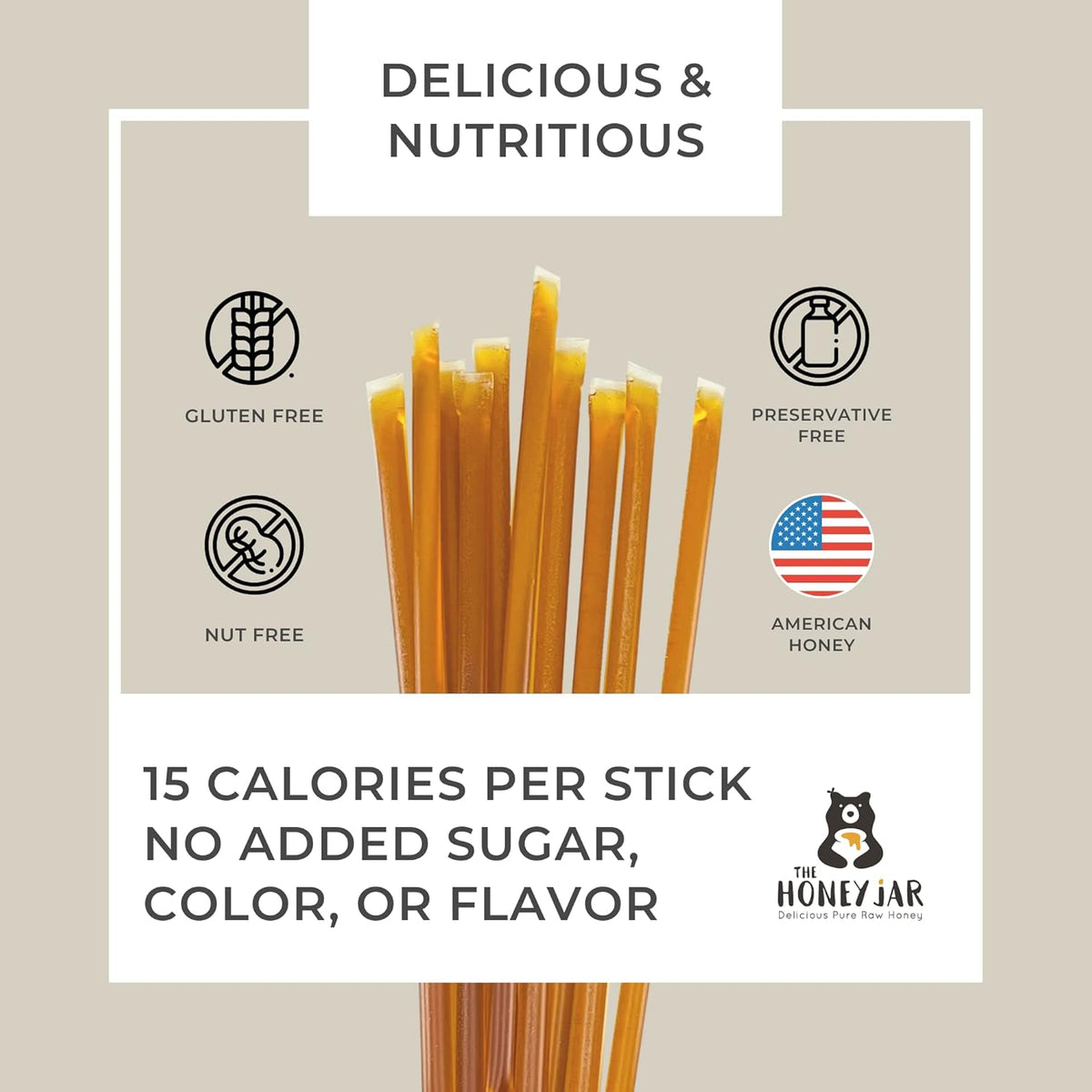 The Honey Jar Plain Honey Sticks - Pure Honey Straws For Tea, Coffee, or a Healthy Treat - One