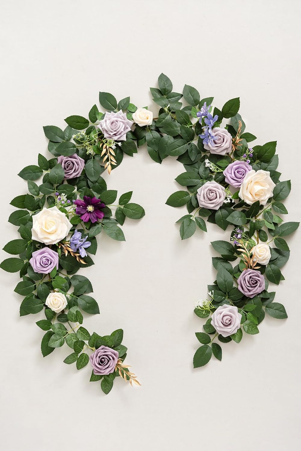 Ling's Moment 5FT Light Purple Artificial Flower Arch with Rose Leaves and Lilac for Wedding Party