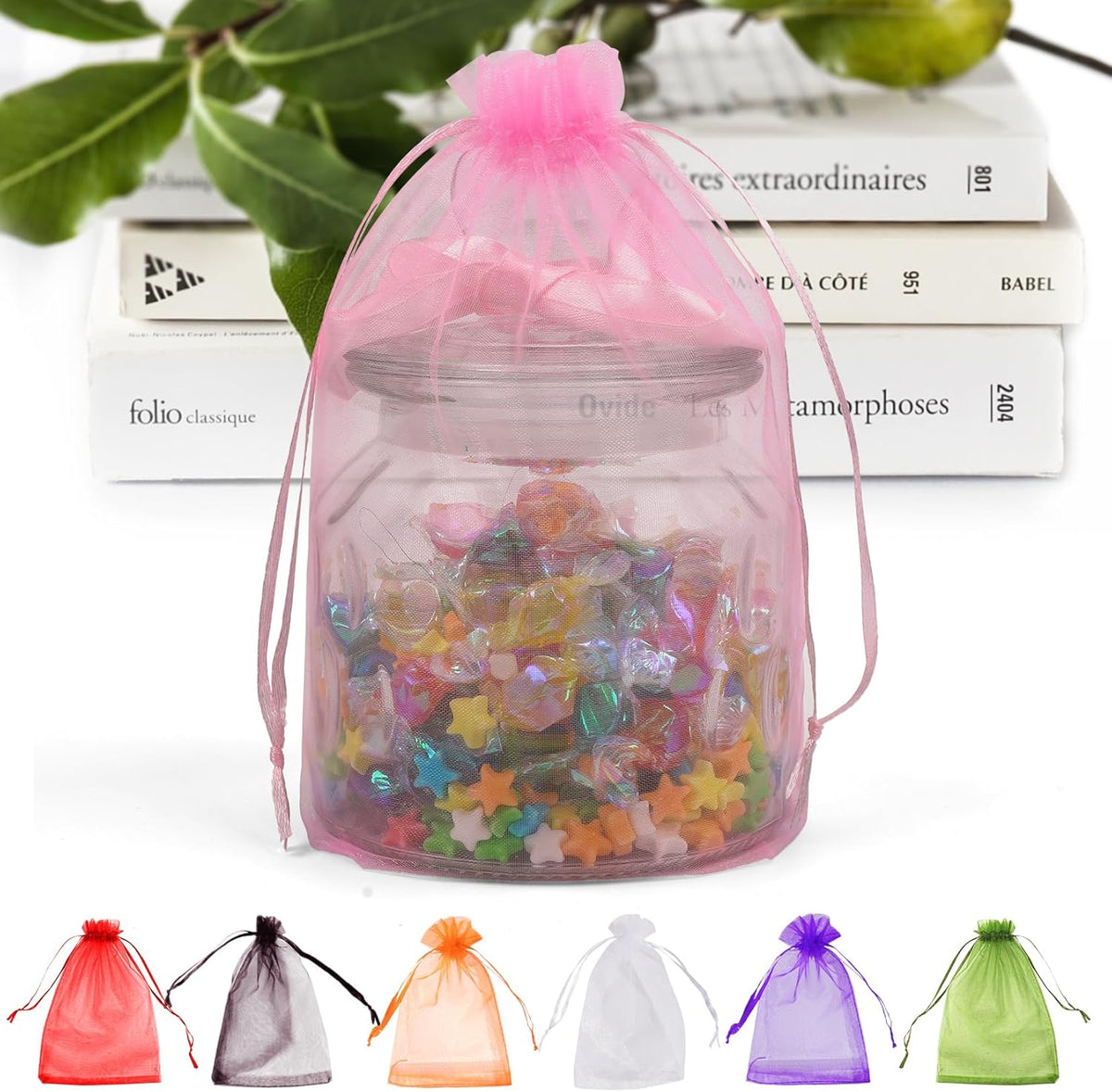 ANZNKU 100 Pack Premium Sheer Organza Bags 6x9 inches Mesh Bags Drawstring, Gift Bag for Party