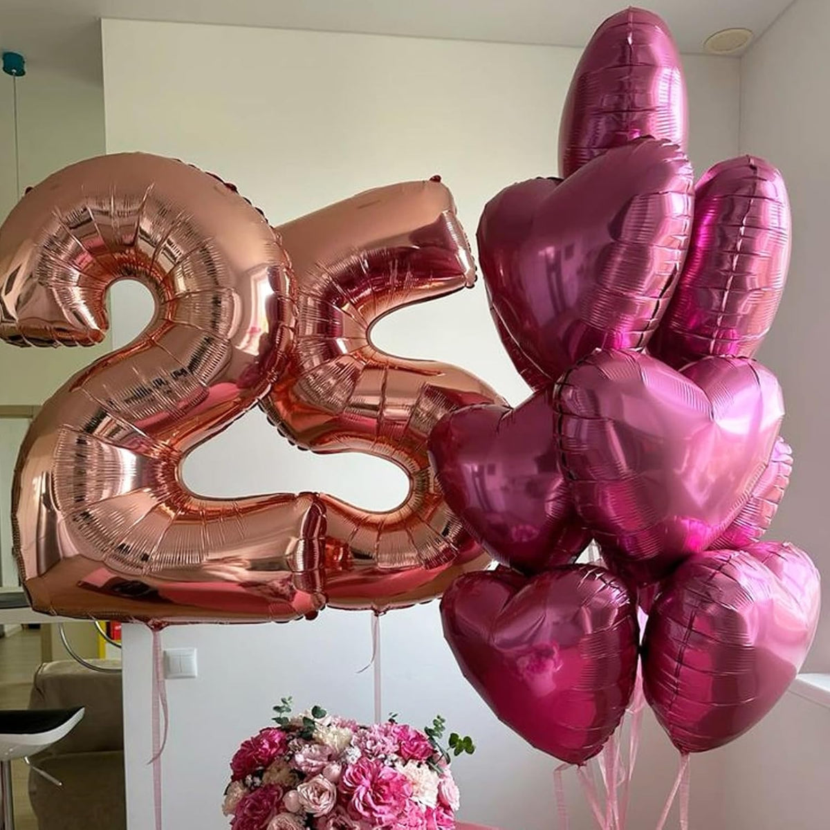 Hot Pink Heart Balloons,12Pcs 18 Inch Pink Foil Love Heart Shaped Balloons for Wedding Bridal