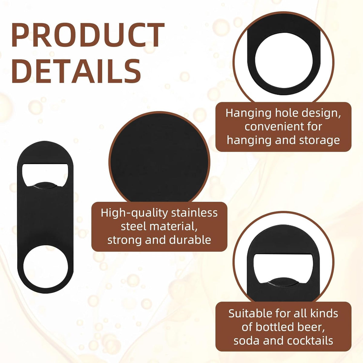 100 Pack Flat Beer Bottle Opener 3.5 inch Stainless Steel Flat Bottle Opener Black Beer Bottle