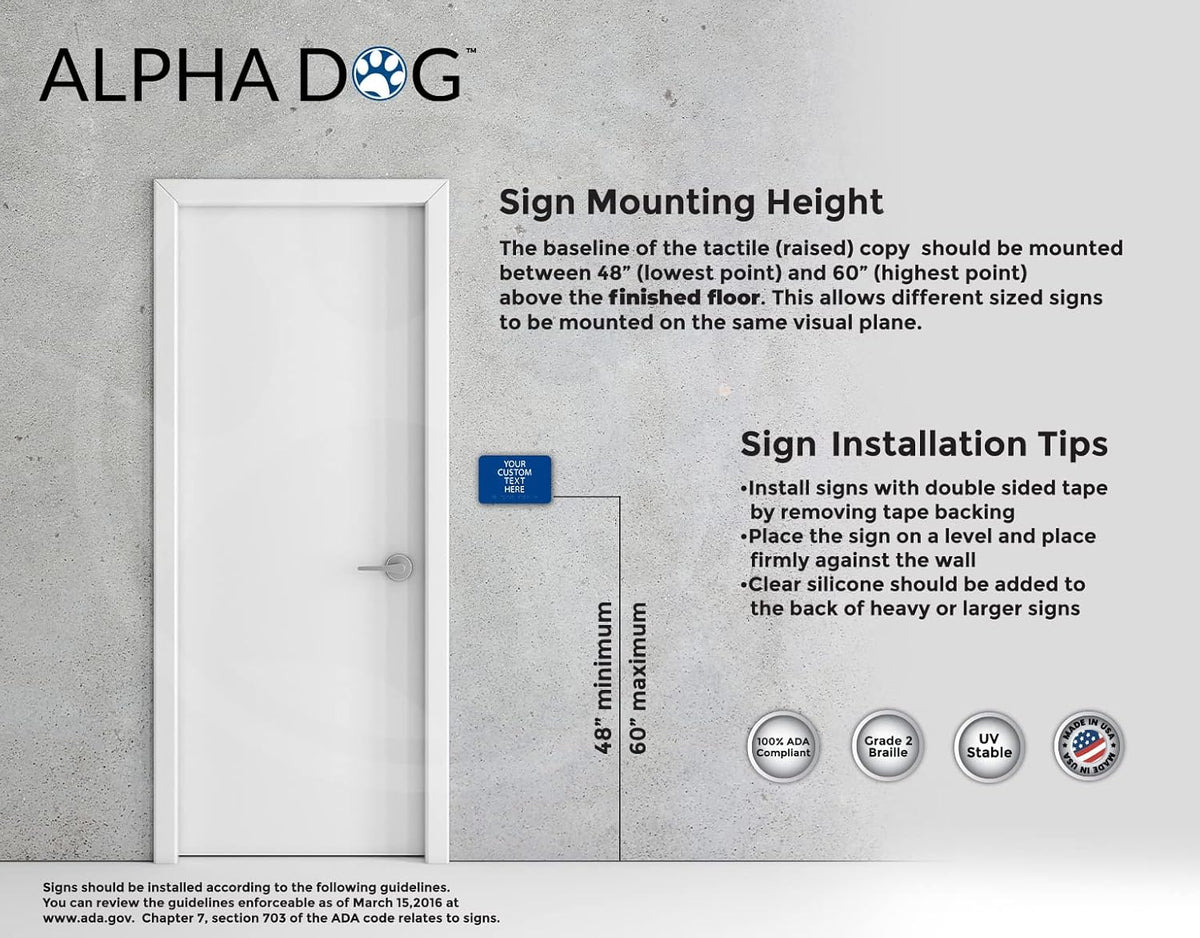 ALPHA DOG ADA SIGNS Custom ADA Compliant Braille Sign, 6"x9" Room Identification Plaque, Tactile