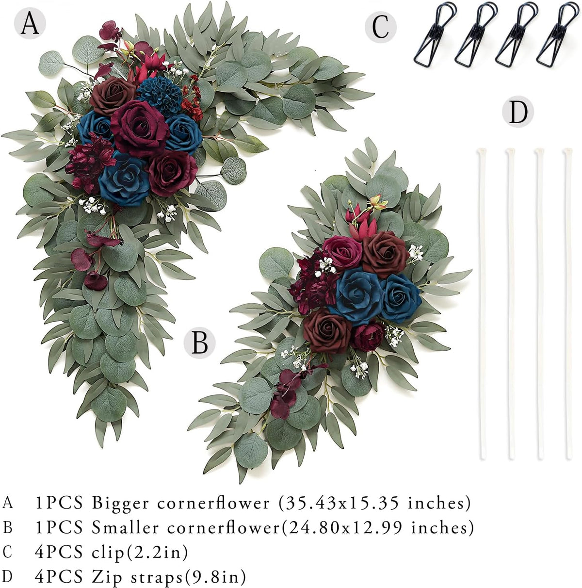 Navy and Burgundy Flower for Wedding Welcome Signs Decorations, Artificial Burgundy Wedding Arch