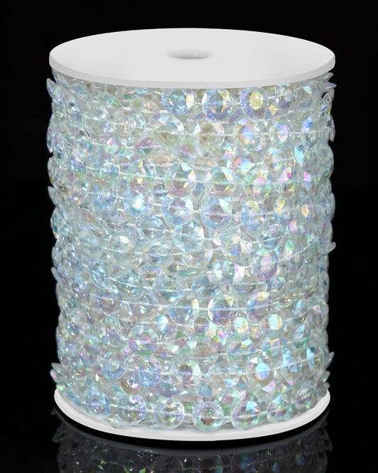 99FT Crystal Garland Strands, Acrylic Iridescent Crystal Beads String Roll, Diamond-Shaped Crystal