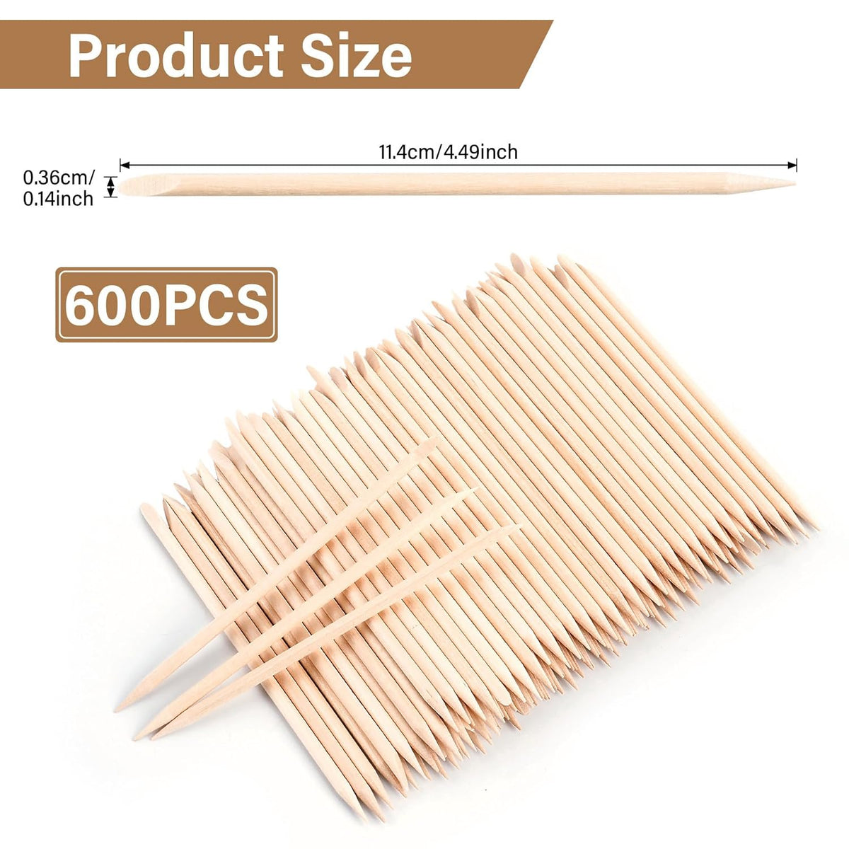 600 Pcs 4.5 Inch Orange Sticks for Nails Double Sided Multi-Use Wooden Cuticle Pusher Sticks