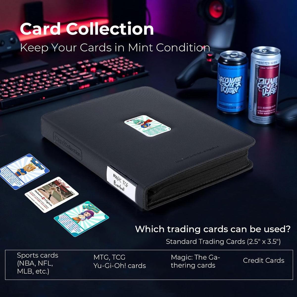 Premium ZiP Trading Cards Binder 9 Pockets, 936 Cards, Large Cards Book Album with Front Window &