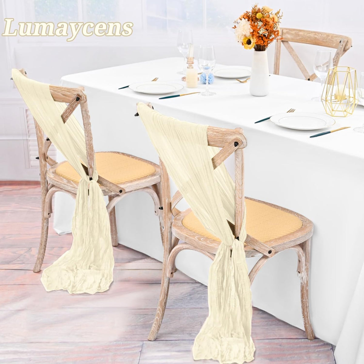 50 PCS Cheesecloth Chair Sashes Bows Wedding Aisle Decorations Chair Ribbon Ties Back Sash for