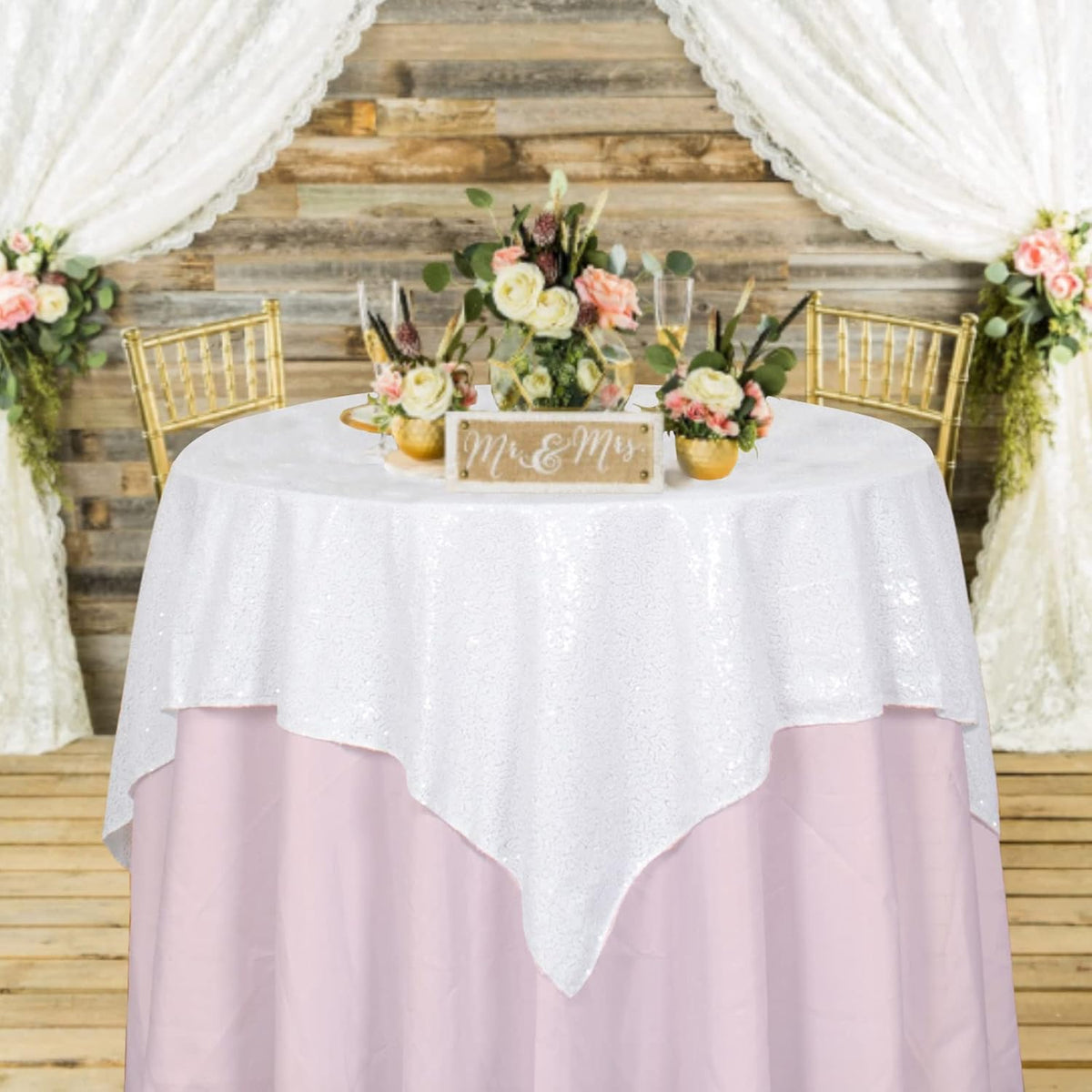 ShinyBeauty Sequin Tablecloth Square 54x54-Inch White Table Cloths for Round Table White Sequin