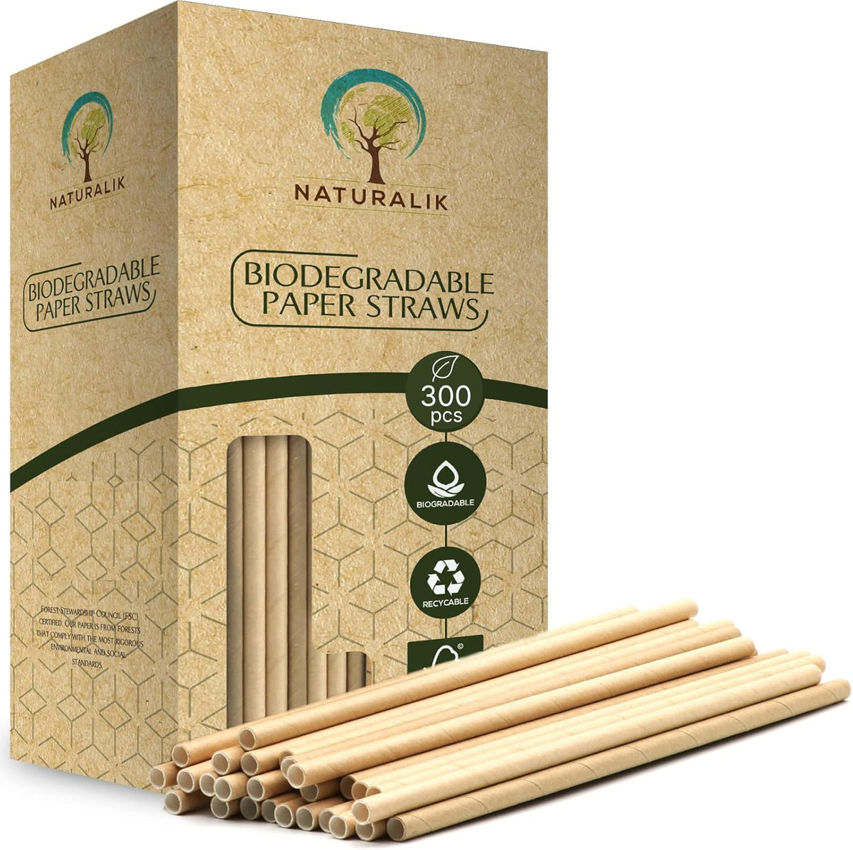 300/1000-Pack Extra Durable Brown Paper Straws Biodegradable- Premium Toxin Free Paper Straws Bulk
