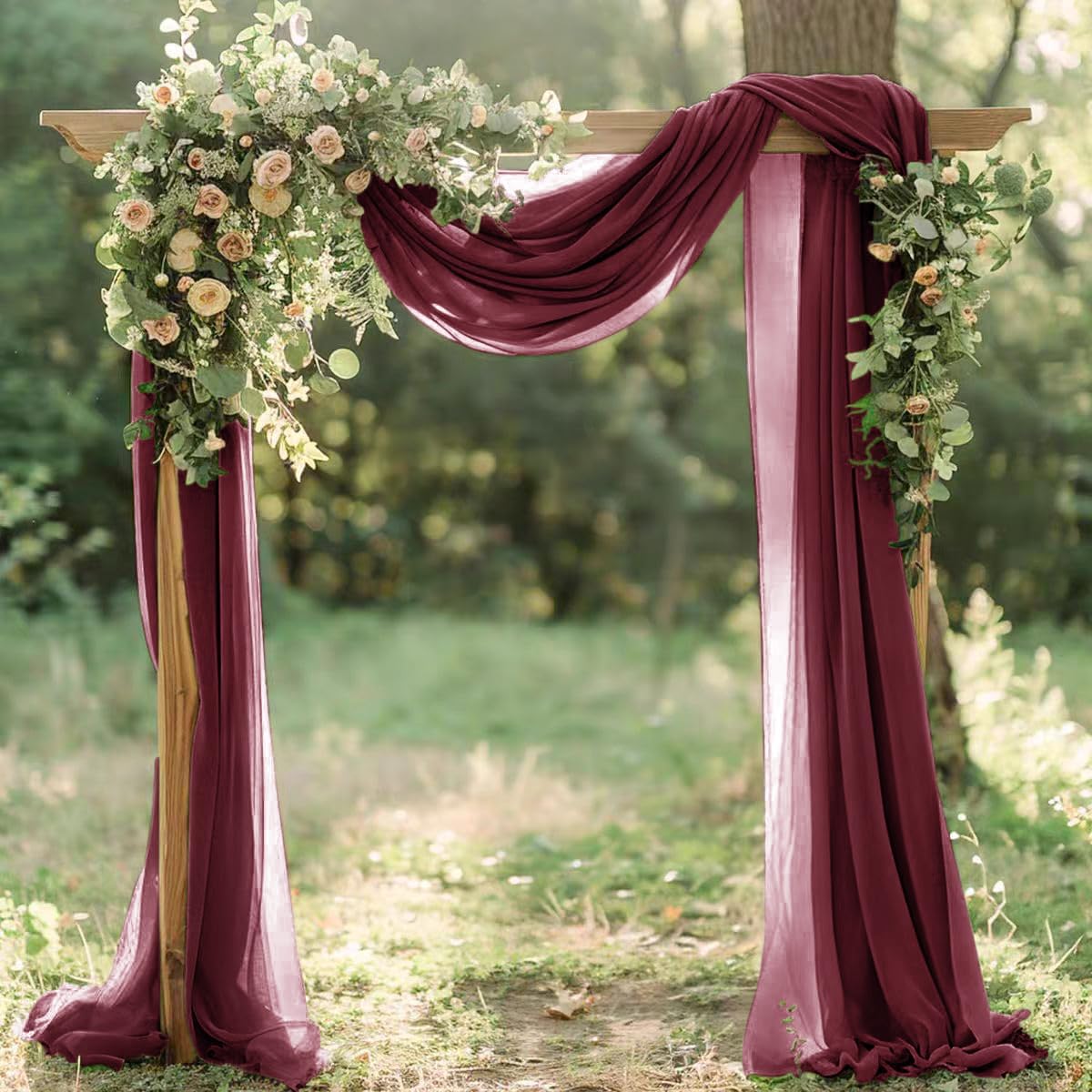 Burgundy Red Fall Thankgiving Elegant Arch Draping Fabric 2 Panels Outdoor 29" × 20Ft Sheer Chiffon