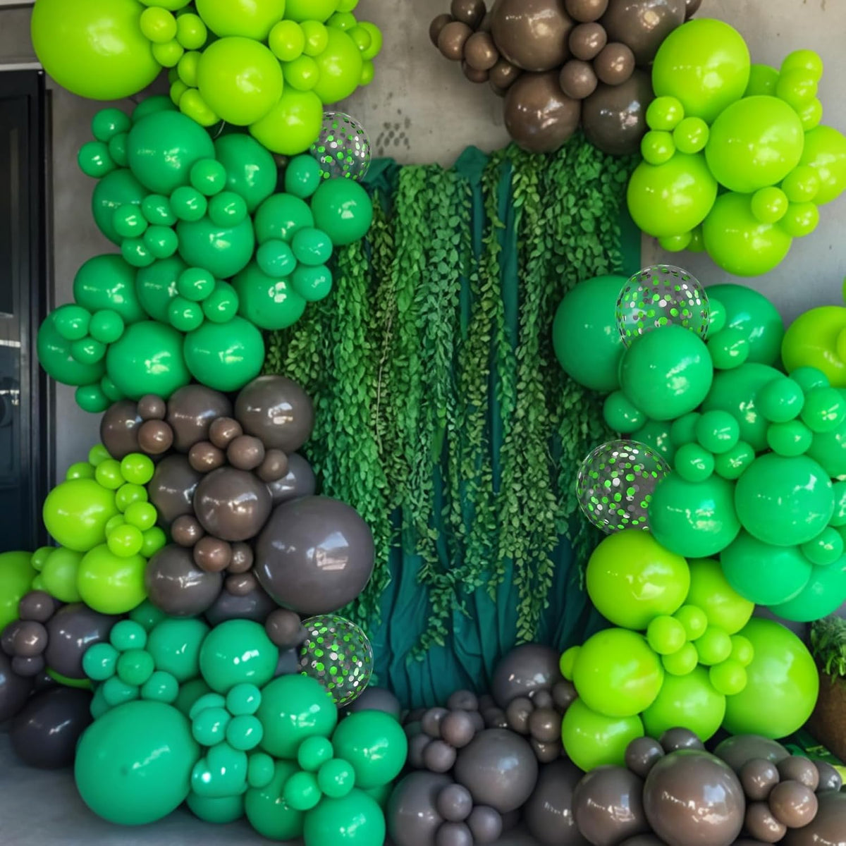 Brown and Green Balloons, 12 Inch Coffee Brown Emerald Dark Metallic Green Confetti Balloons for