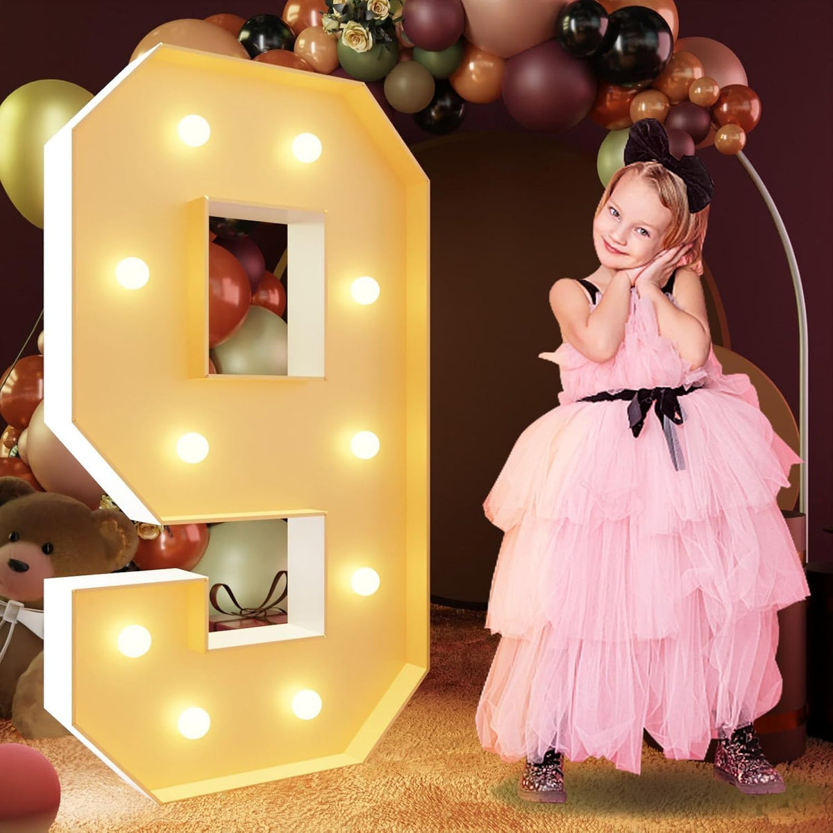 imprsv 4FT Marquee Numbers, Light Up Numbers 9 for 19th Birthday Decorations, Large Light Up 9