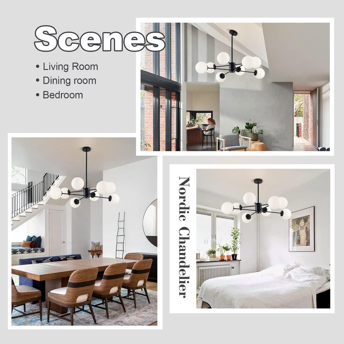KCO Lighting Black Sputnik Chandelier Ceiling Mount 8-Light Glass Globe Sputnik Chandelier Mid