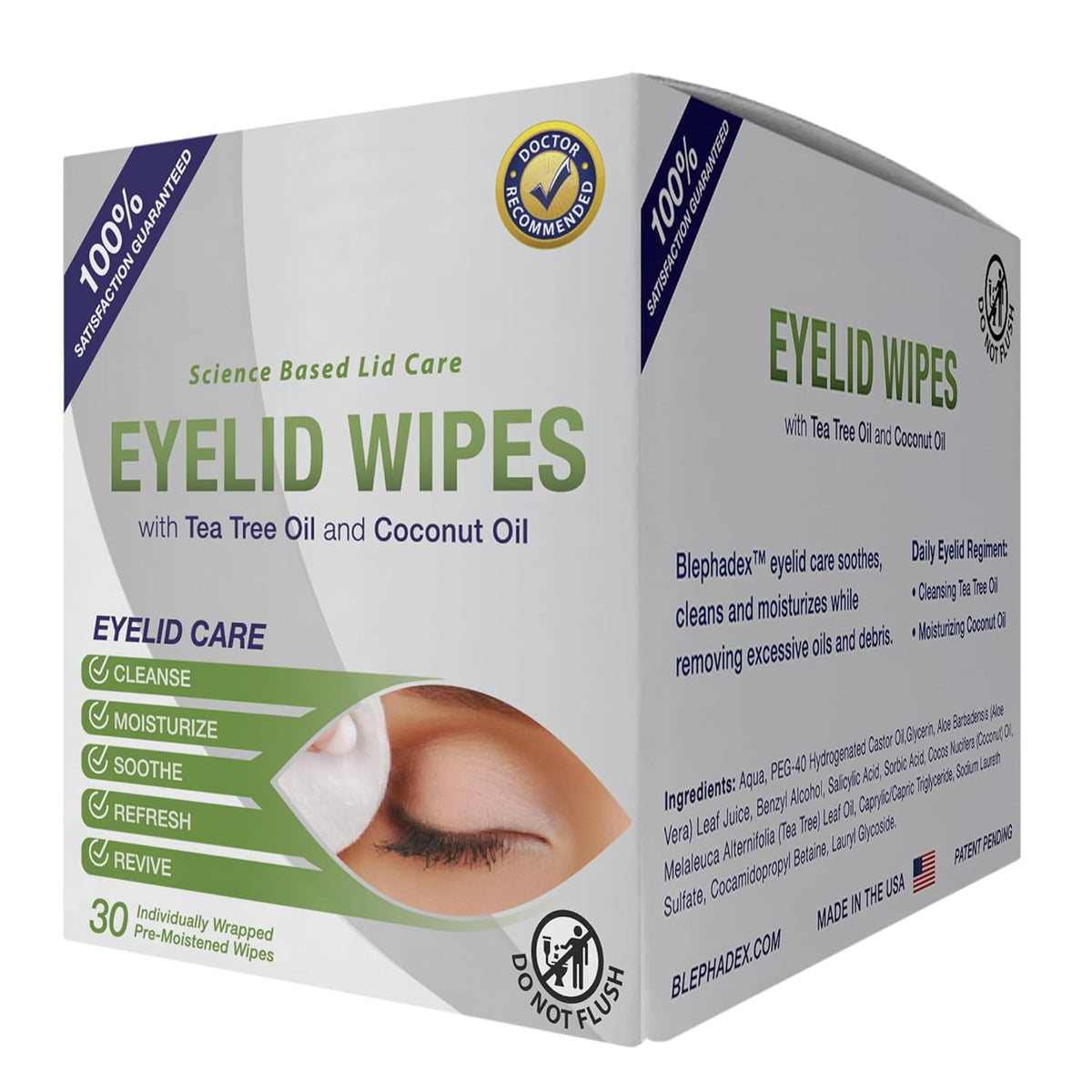 Lunovus Premium Eyelid Wipes With Tea Tree and Coconut Oil - Cleansing Wipes for People Itchy Eyes