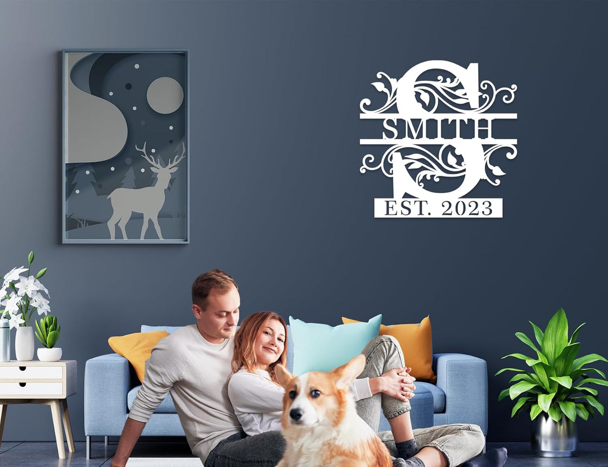 Custom Metal Name Sign | Personalized Last Name Signs | Split Letter Monogram Wall Decor | Family