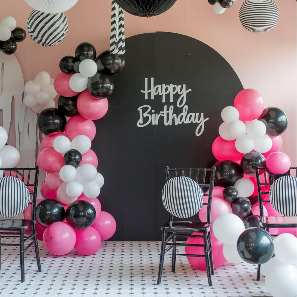 Pink and Black Balloons, 12 Inch Pink Black Balloons, Hot Pink White Pastel Confetti Latex Balloon