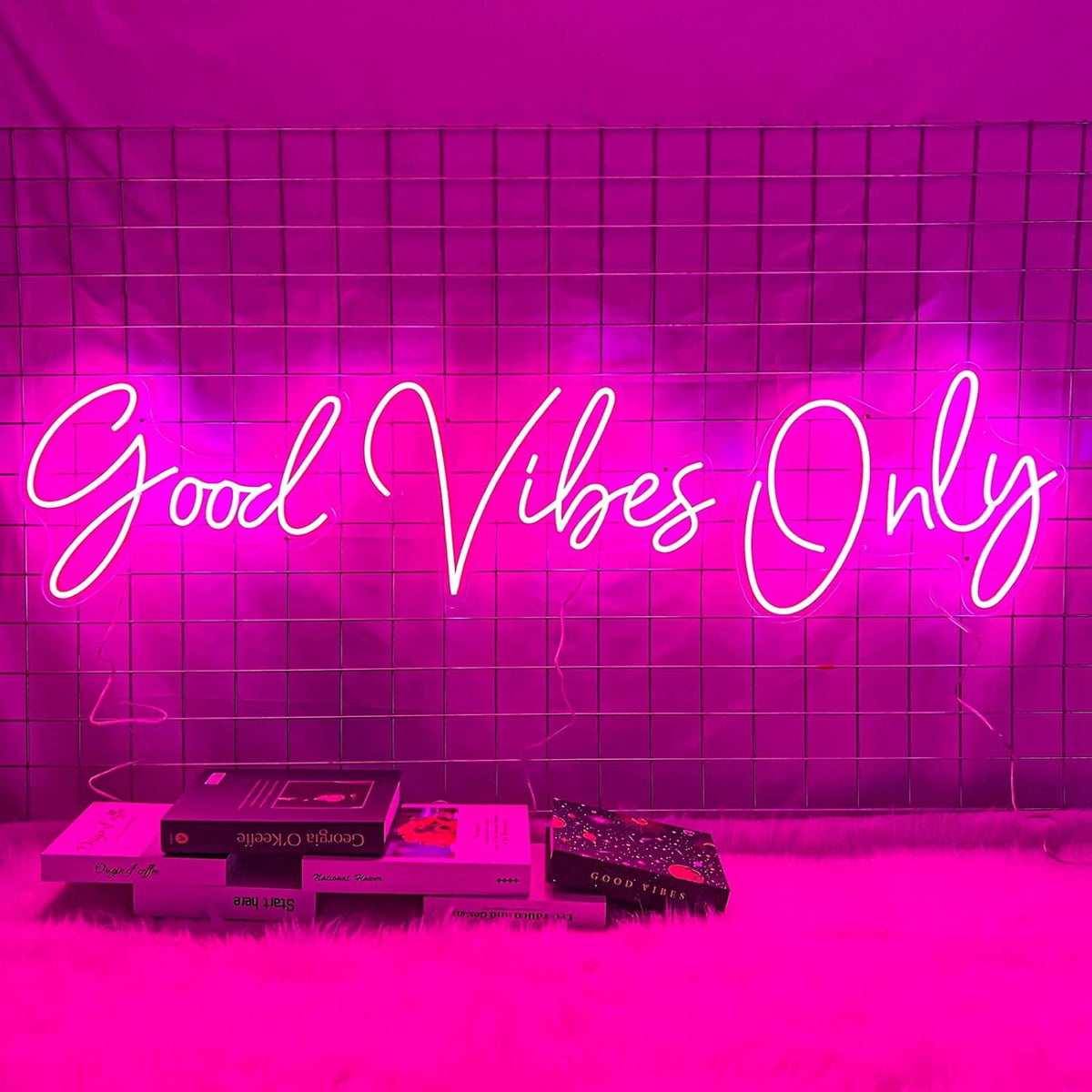 Good Vibes Only Neon Signs for Wall Decor -56.57" x 13.5" Pink large Neon Sign LED Art Decorative