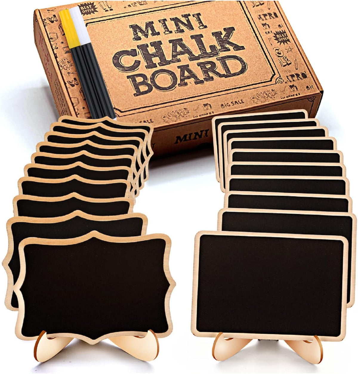 Mini Chalkboard Signs, 20 Pack Framed Small Chalk Board Food Labels with Easel Stand for Party