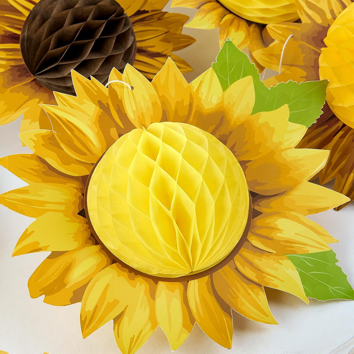 SUNBEAUTY 9 PCS 10 Inches Sunflower Decorations for Party 3D Large Honeycomb Hanging Paper