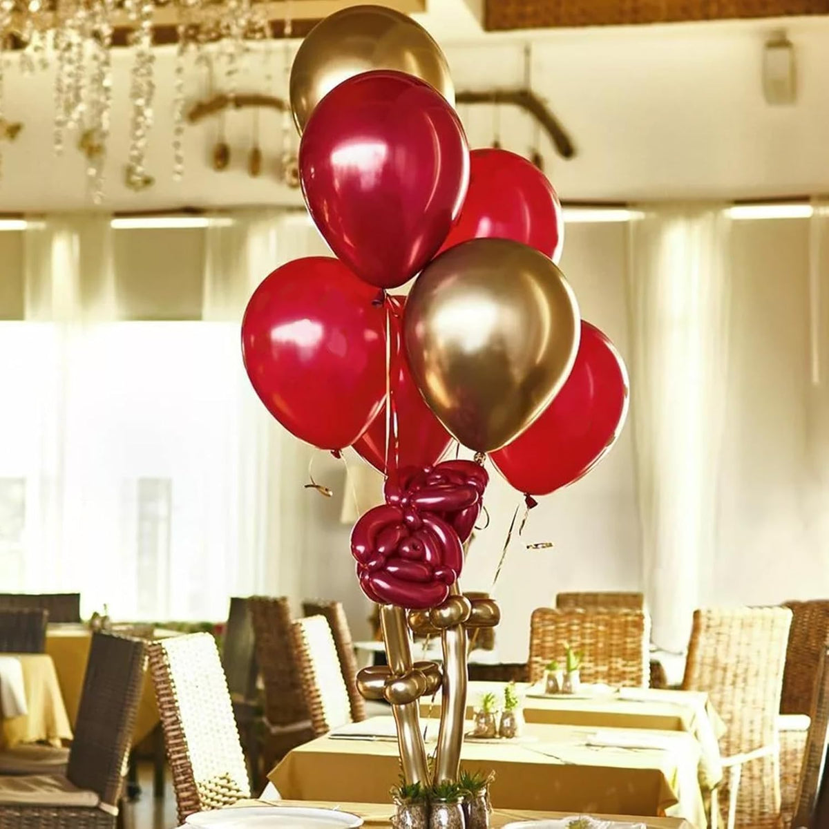 Red and Gold Balloon, 60 Pack 12 Inch Different Shades Red Party Balloons, Dark Red and Metallic