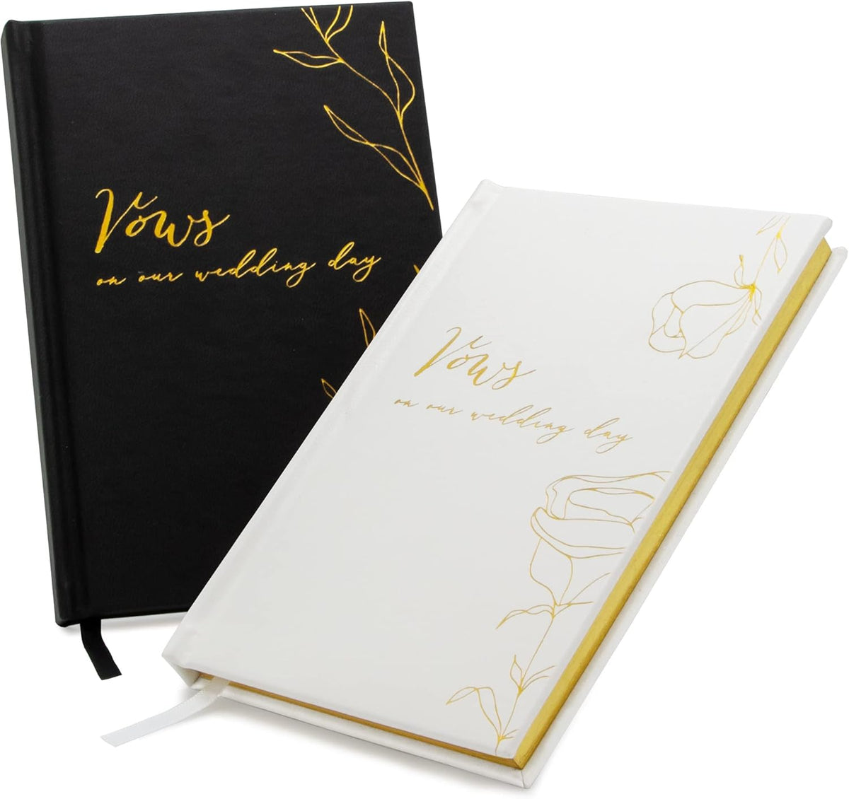MUUJEE Vows On Our Wedding Day Vow Books (Set of 2) - Black and White Gold Foil Embossed Notebook