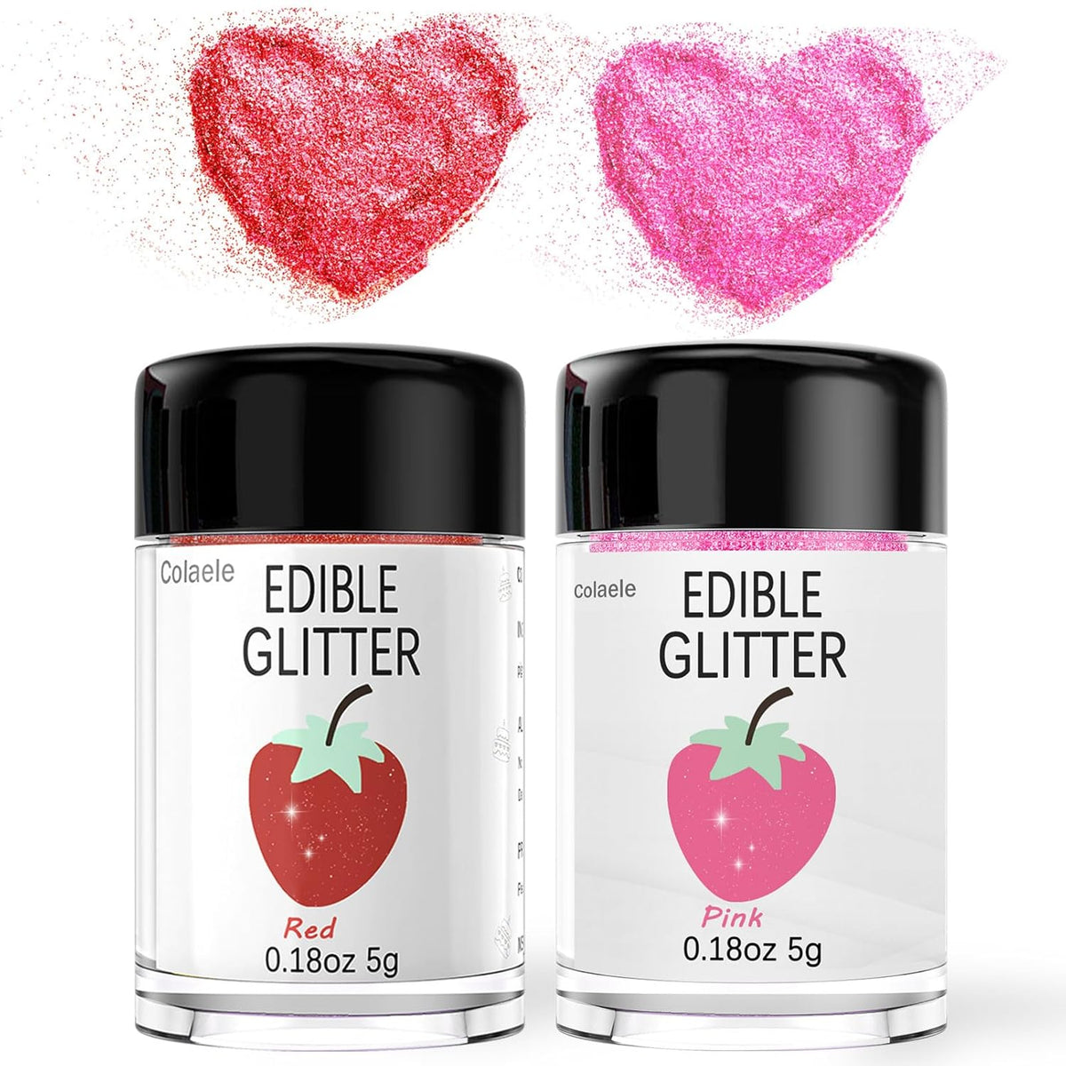 Red Pink Edible Glitter Glimmer Powder for Cakes Drinks - Valentine's Colaele 5 grams Food Grade